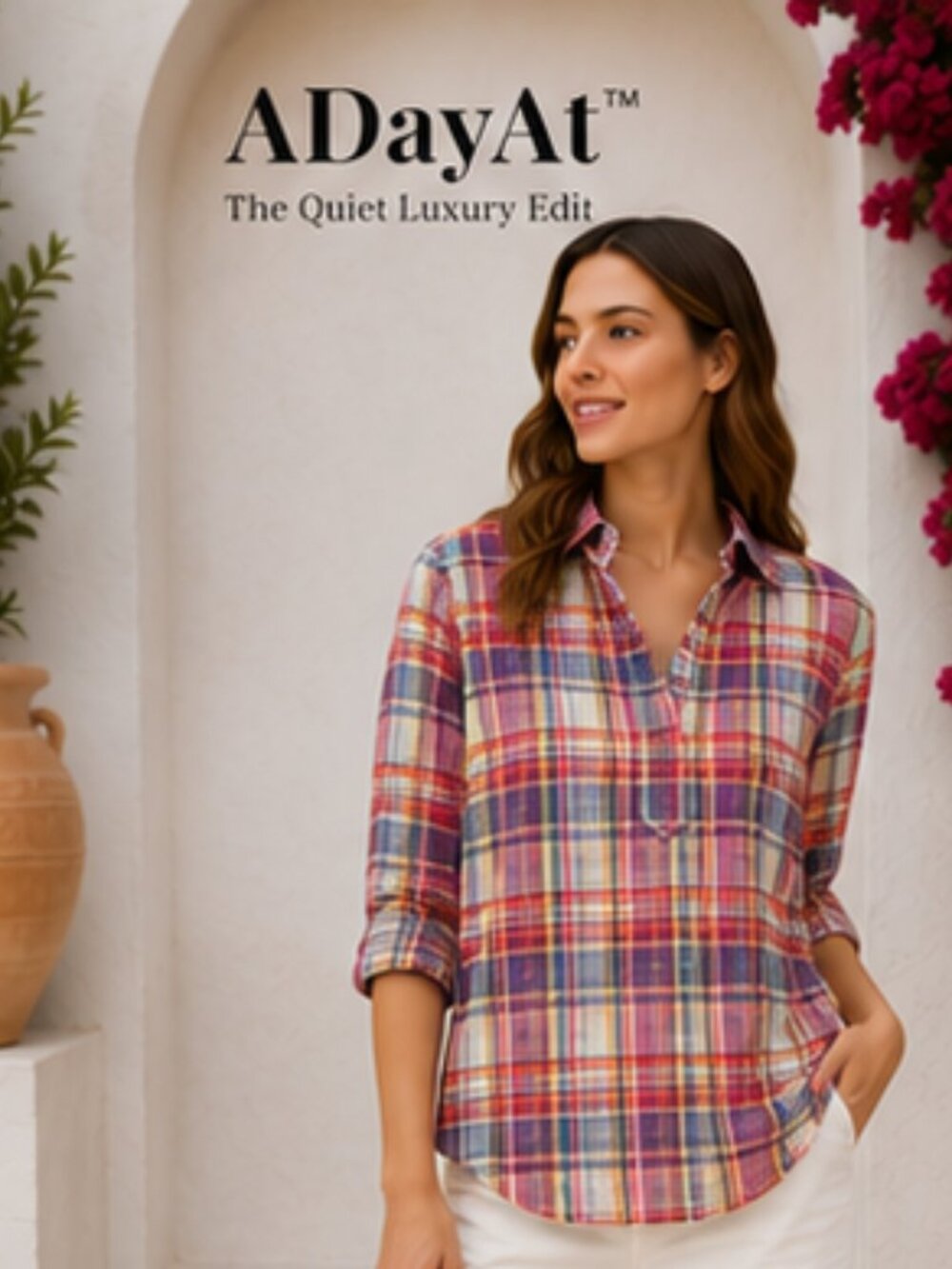 NWT J.Crew Factory Plaid Popover Shirt Small Pink Orange Cotton Button Placket